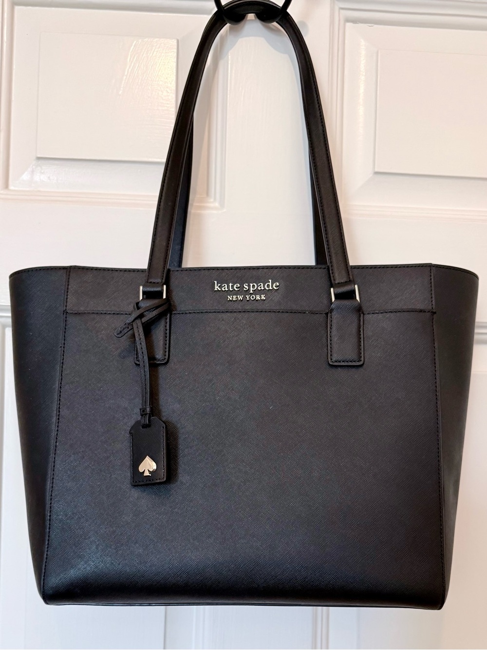 kate spade Cameron black Saffiano leather tote with spade charm